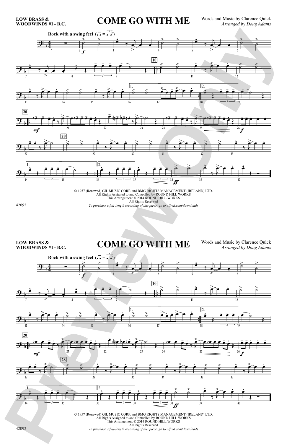 Come Go with Me: Low Brass & Woodwinds #1 - Bass Clef