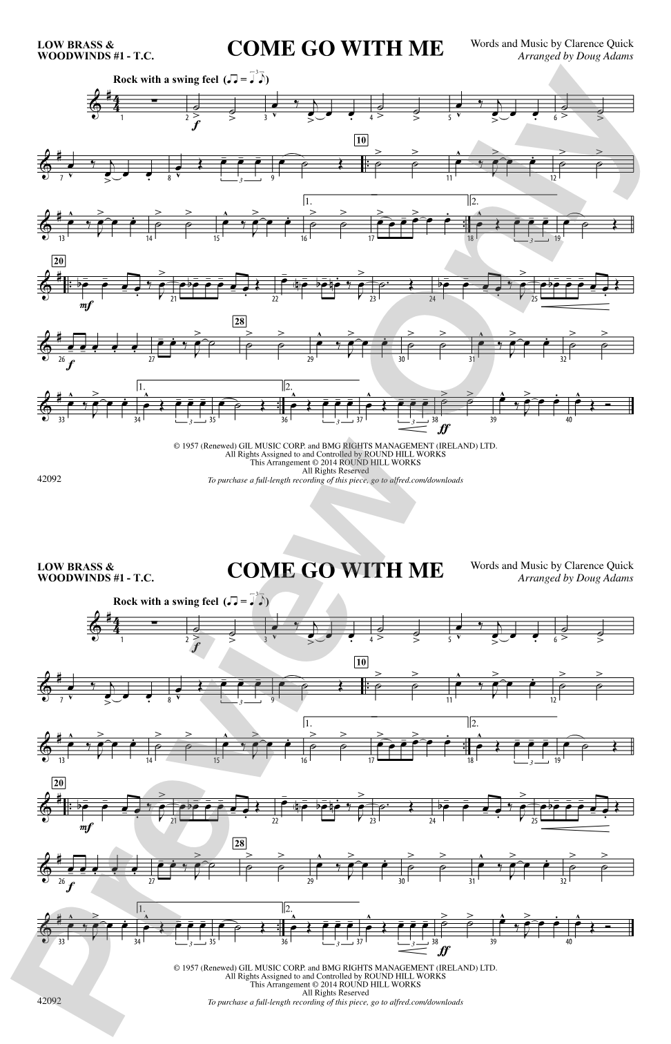 Come Go with Me: Low Brass & Woodwinds #1 - Treble Clef