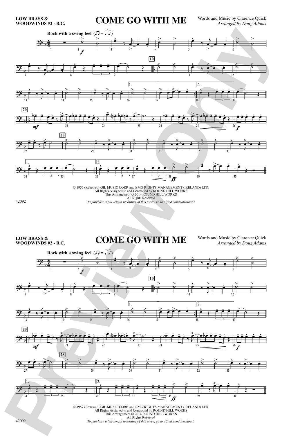 Come Go with Me: Low Brass & Woodwinds #2 - Bass Clef