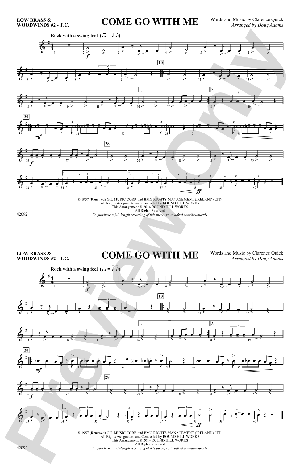 Come Go with Me: Low Brass & Woodwinds #2 - Treble Clef