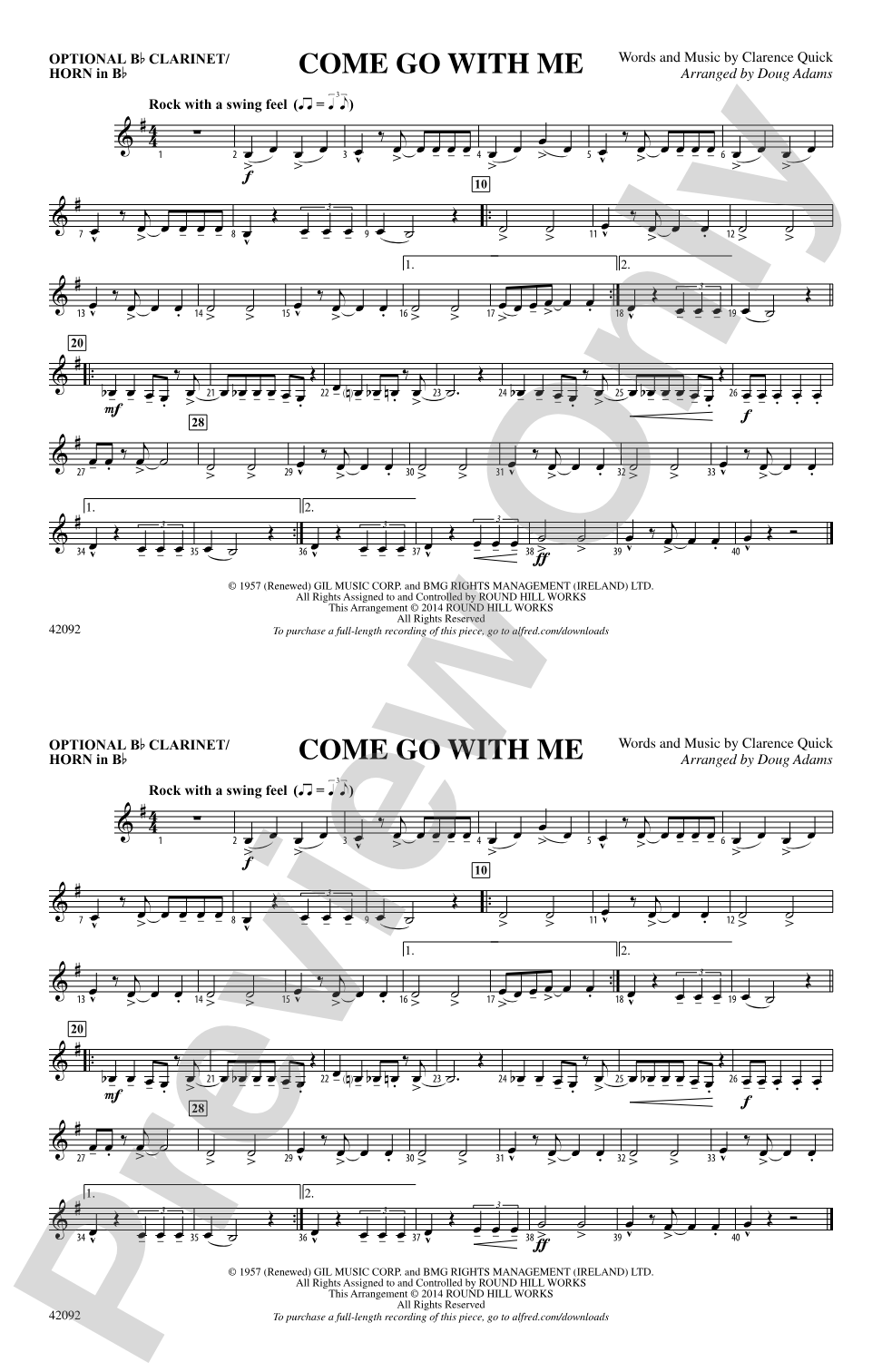 Come Go with Me: Optional Bb Clarinet/Horn in Bb