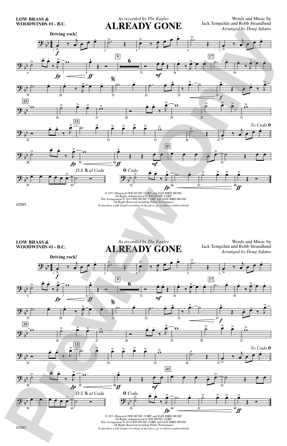 Already Gone: Low Brass & Woodwinds #1 - Bass Clef