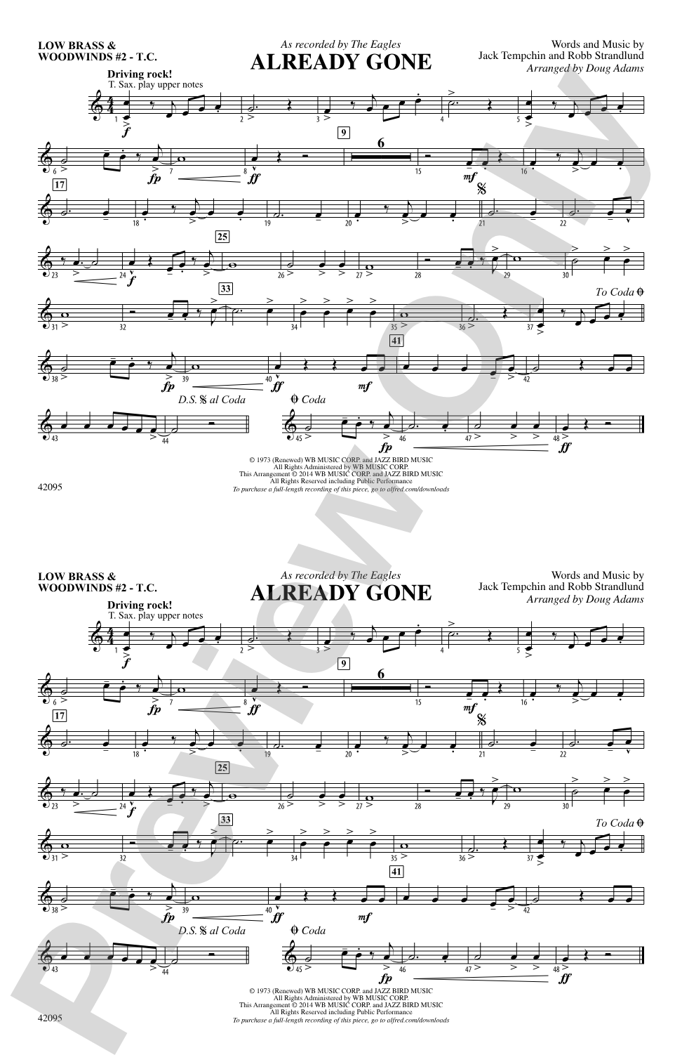 Already Gone: Low Brass & Woodwinds #2 - Treble Clef