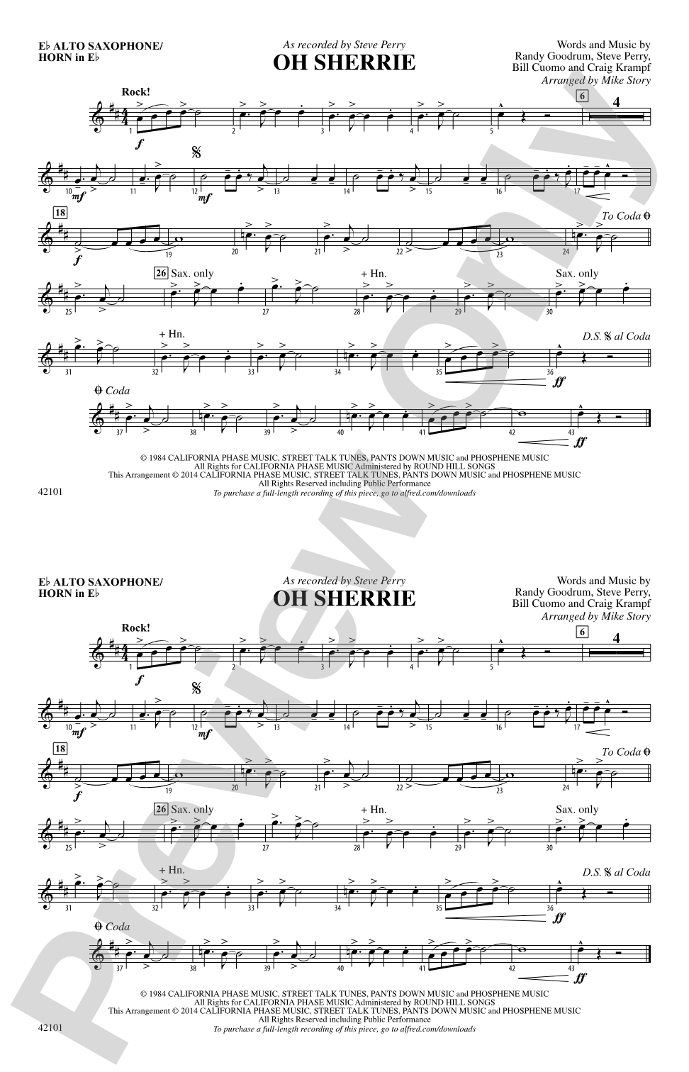 Oh Sherrie: E-flat Alto Saxophone
