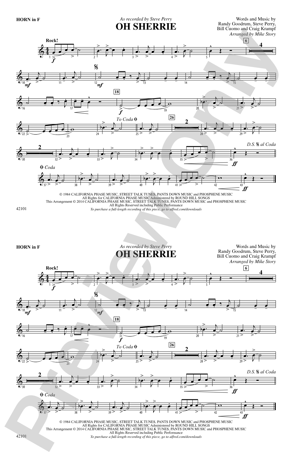 Oh Sherrie: 1st F Horn
