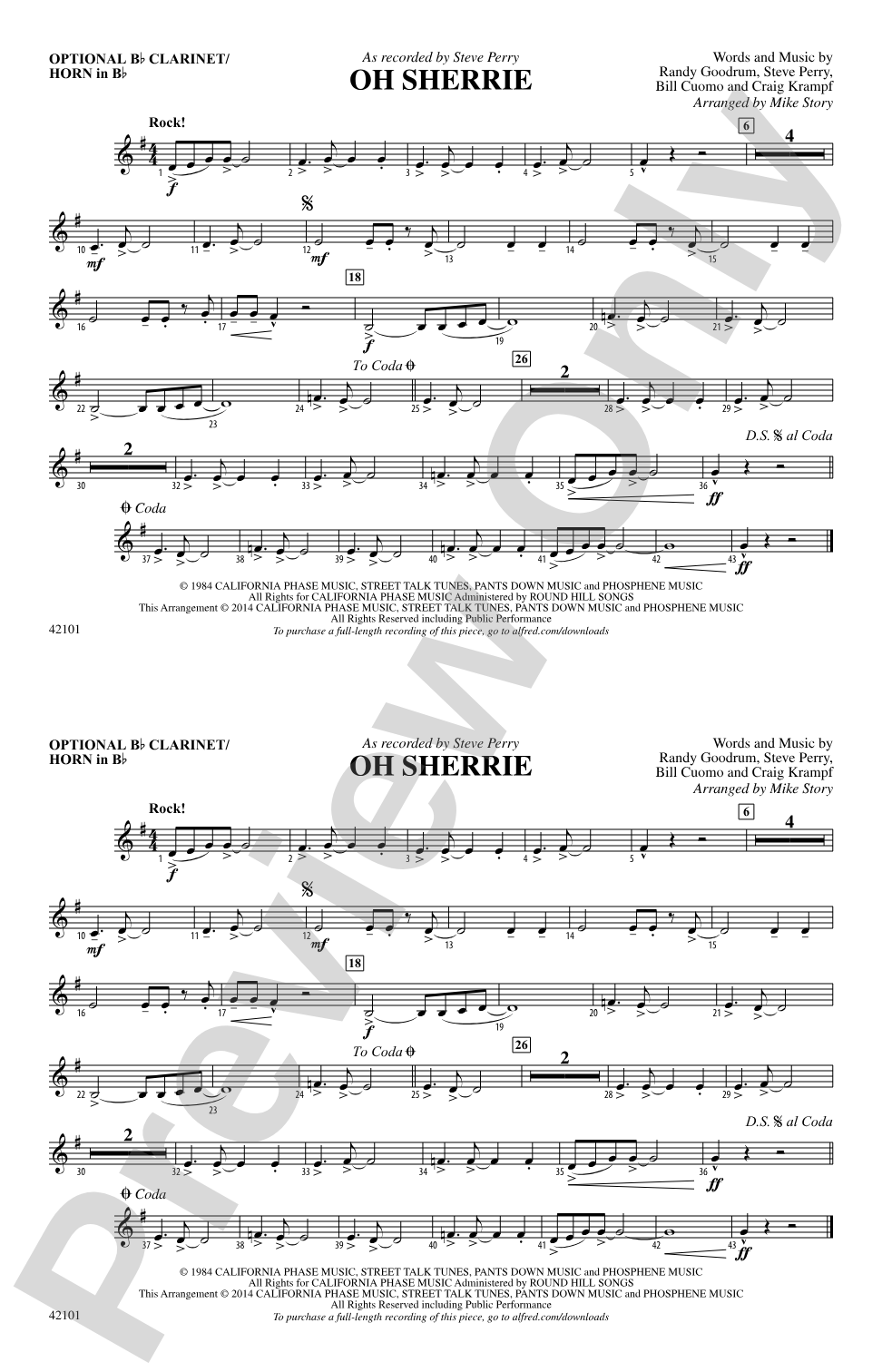 Oh Sherrie: Optional Bb Clarinet/Horn in Bb