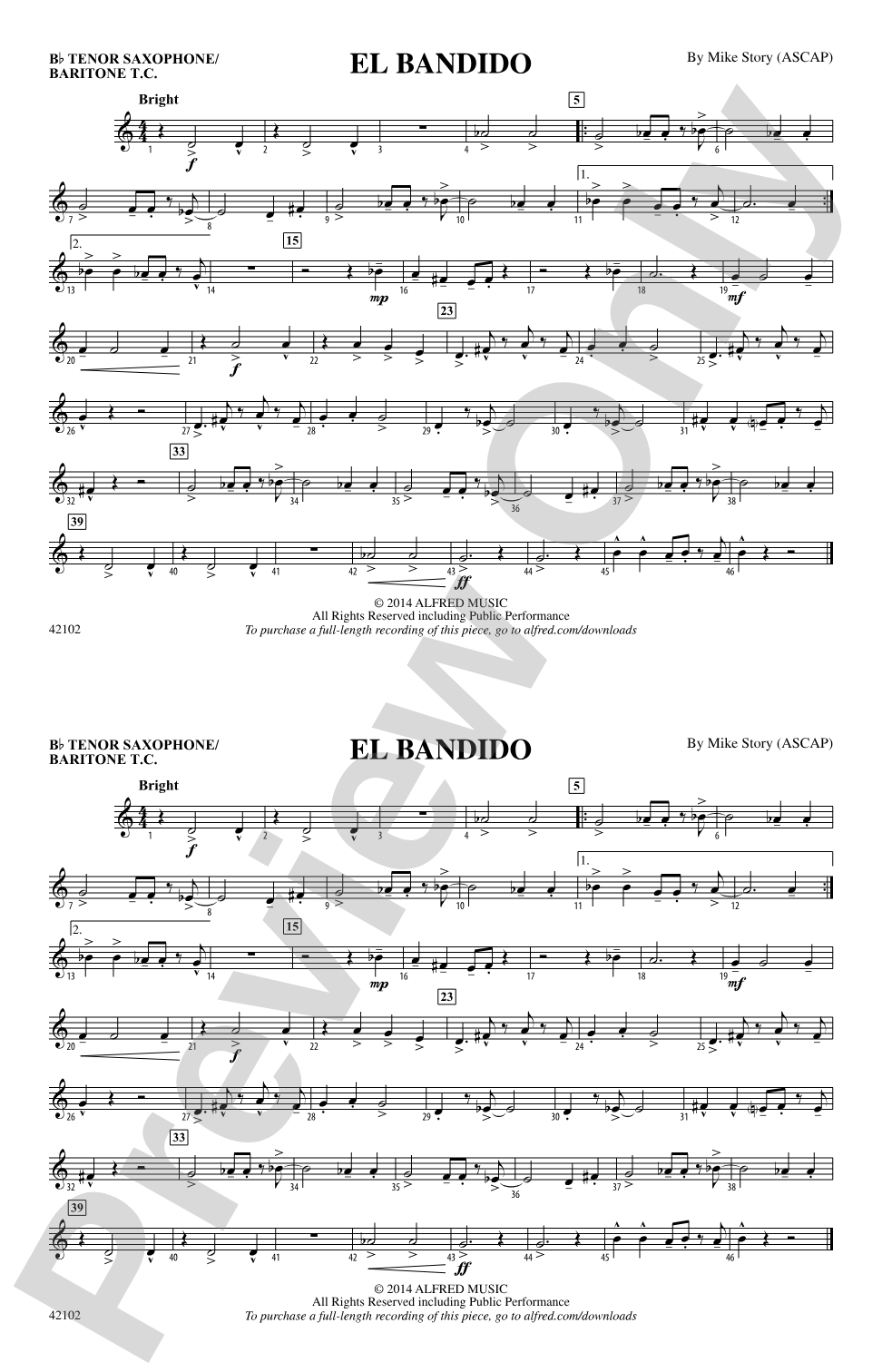 El Bandido: Bb Tenor Saxophone/Bartione Treble Clef