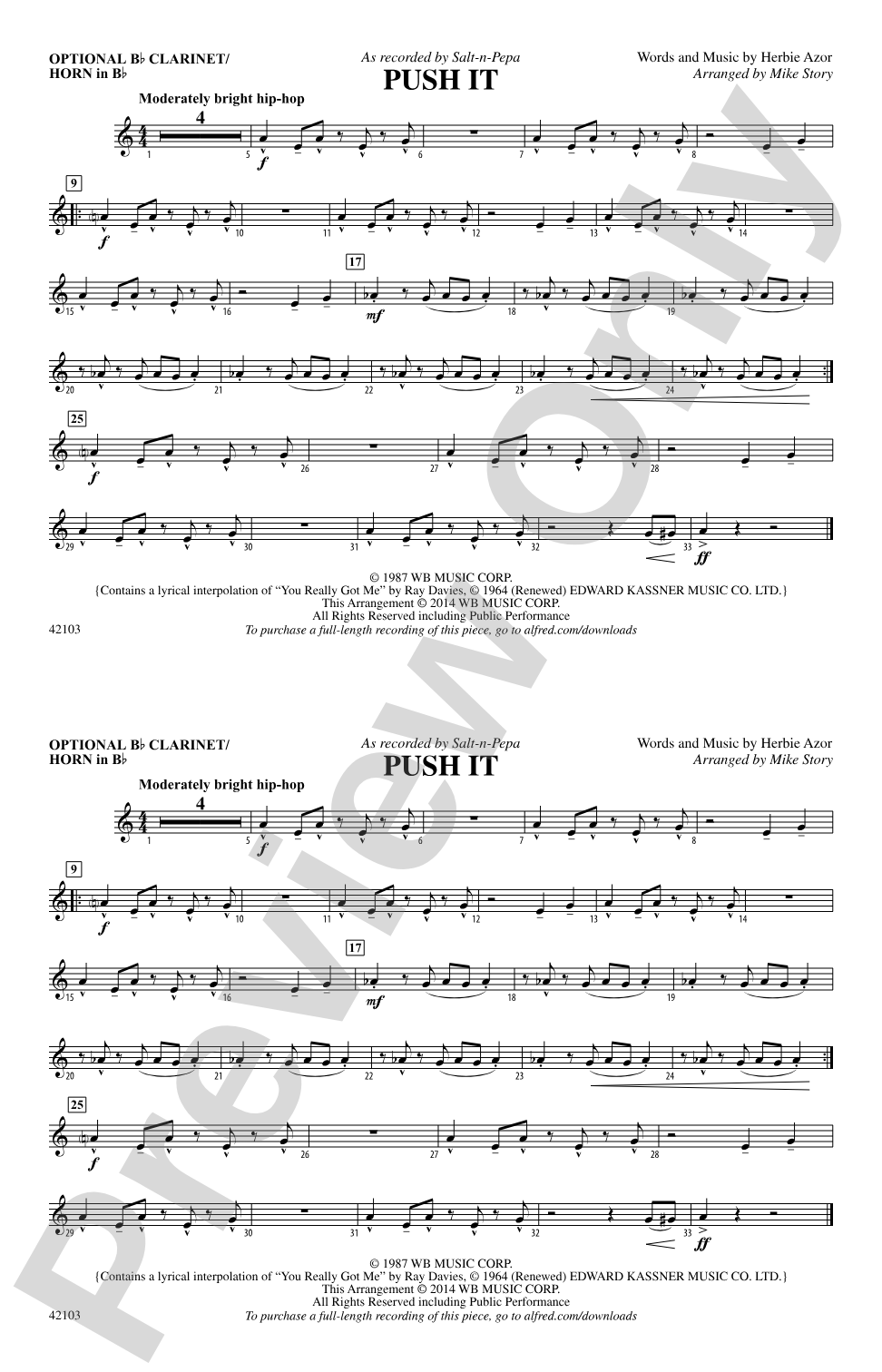 Push It: Optional Bb Clarinet/Horn in Bb