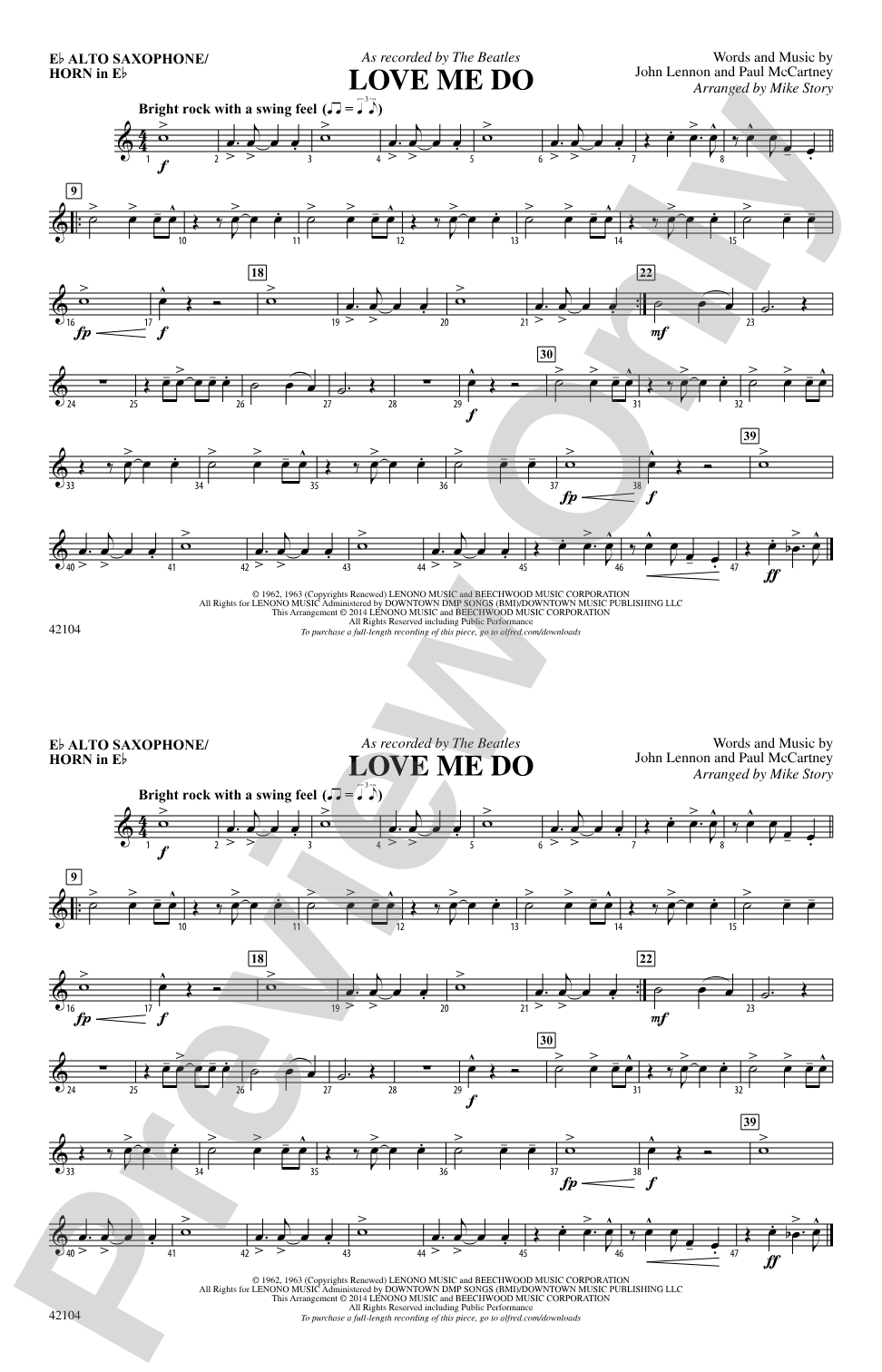 Love Me Do: E-flat Alto Saxophone