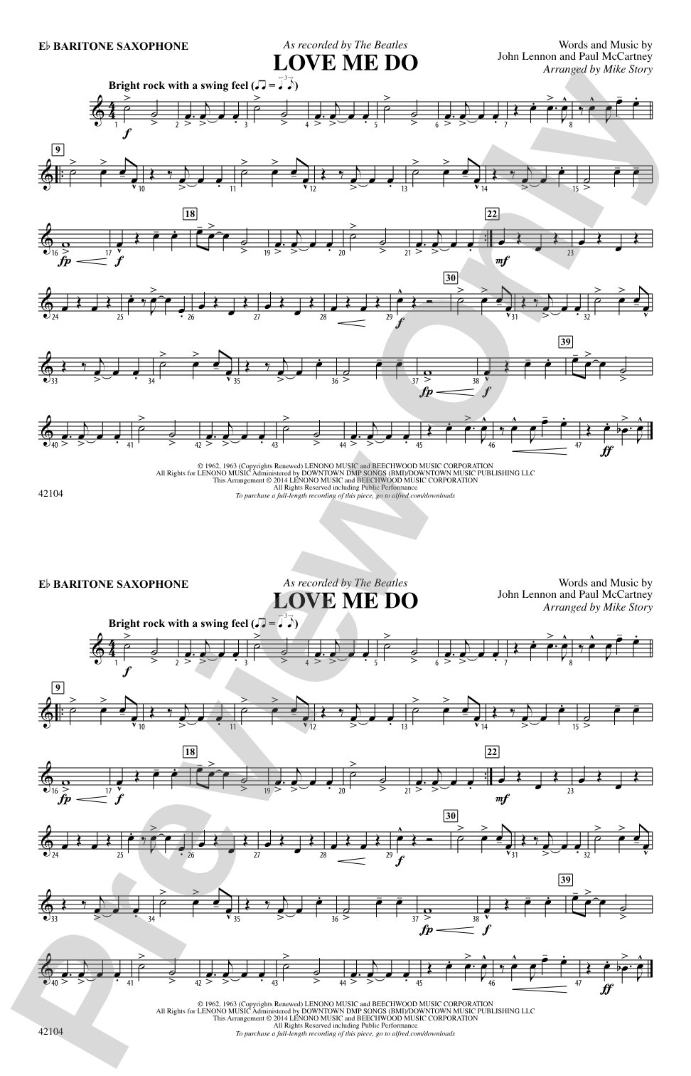 Love Me Do: E-flat Baritone Saxophone
