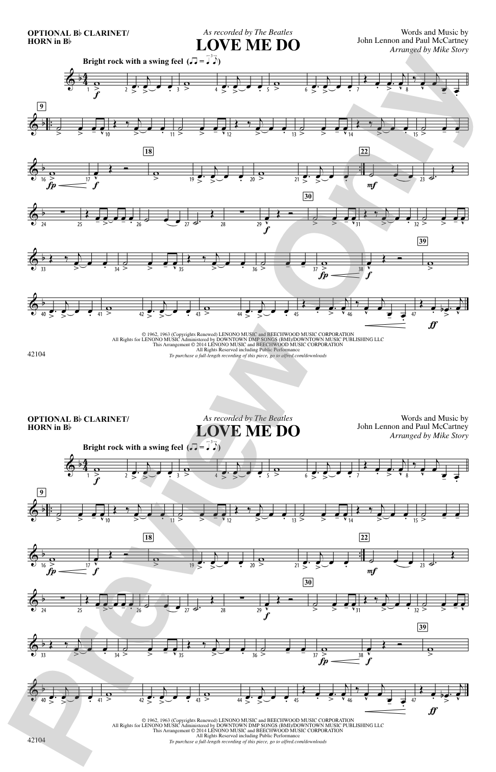 Love Me Do: Optional Bb Clarinet/Horn in Bb