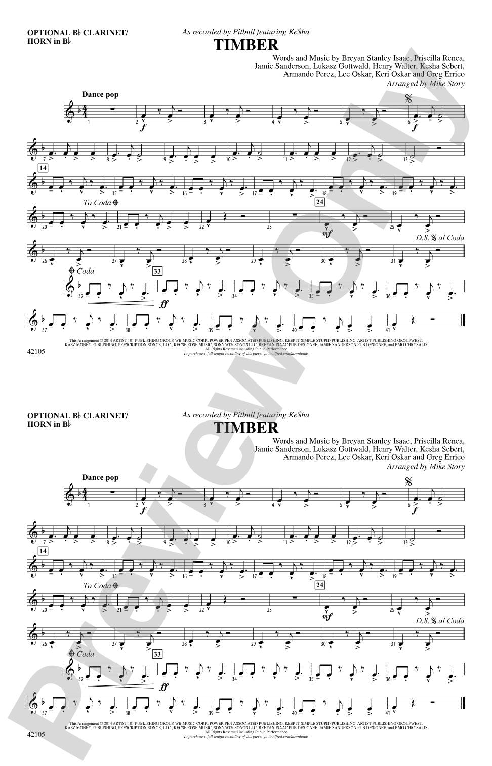 Timber: Optional Bb Clarinet/Horn in Bb