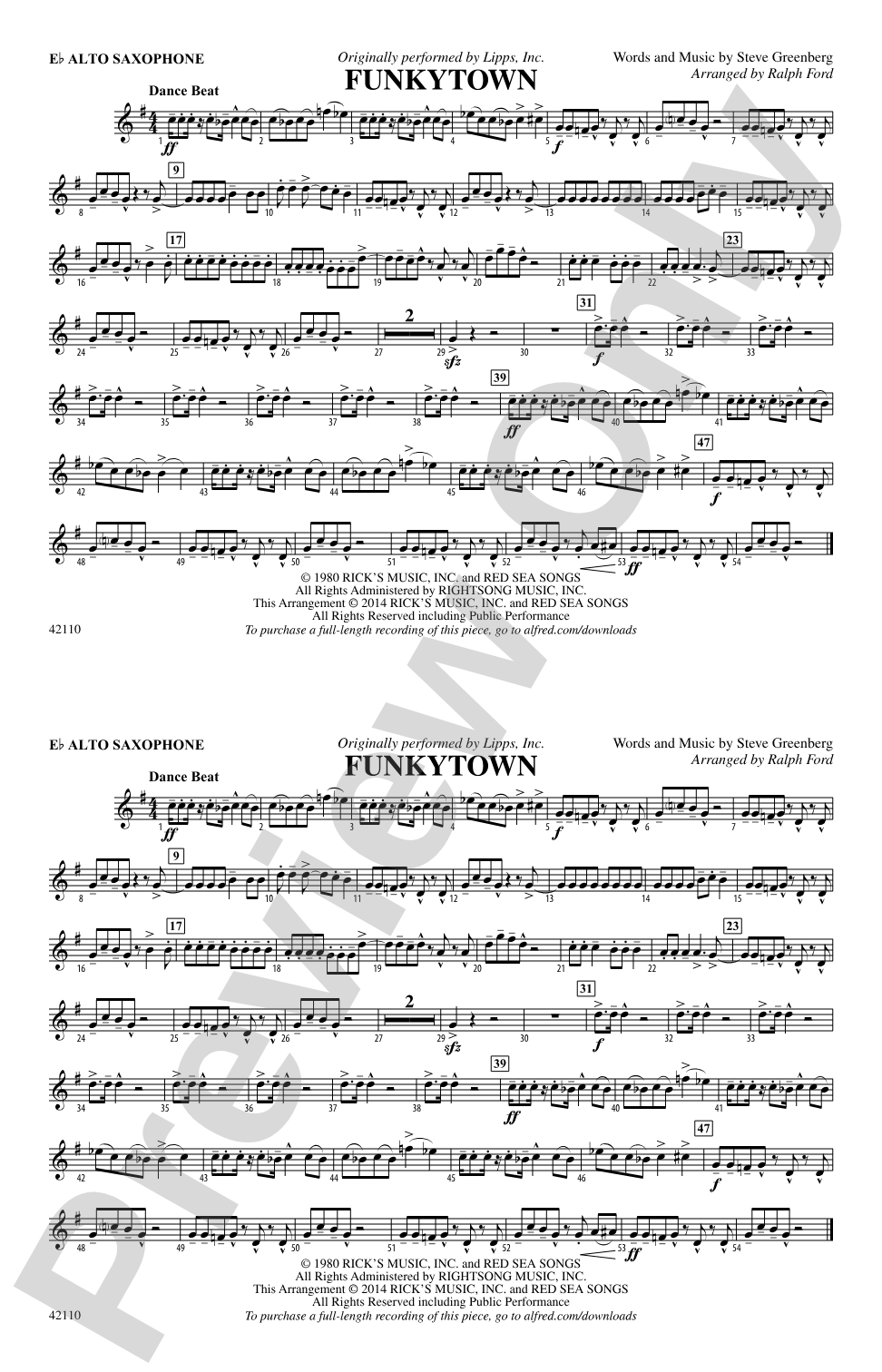 Funkytown: E-flat Alto Saxophone