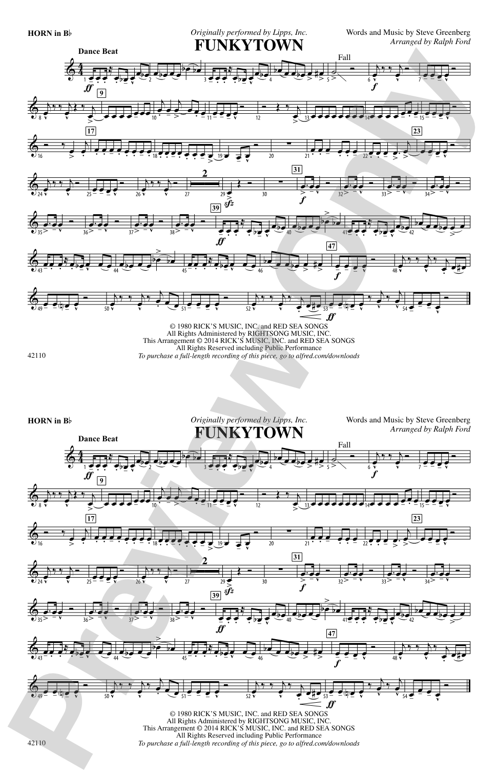 Funkytown: Horn in B flat