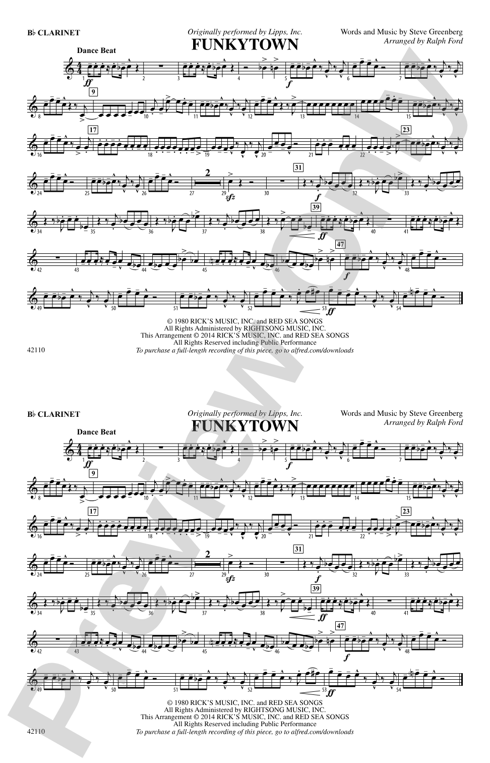 Funkytown: 1st B-flat Clarinet