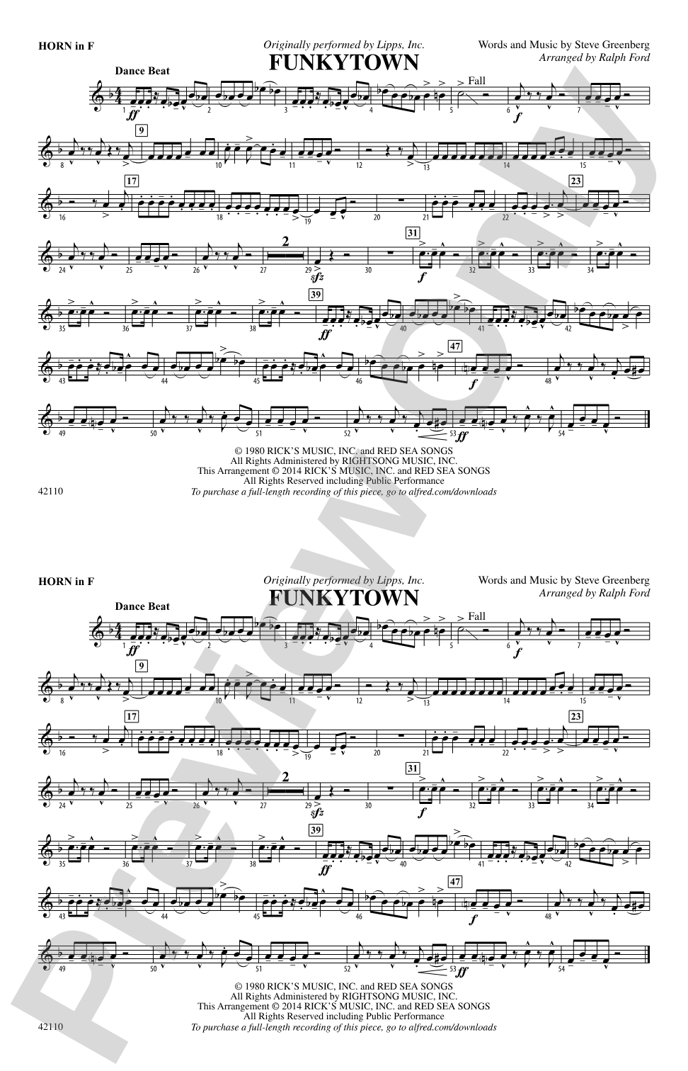 Funkytown: 1st F Horn