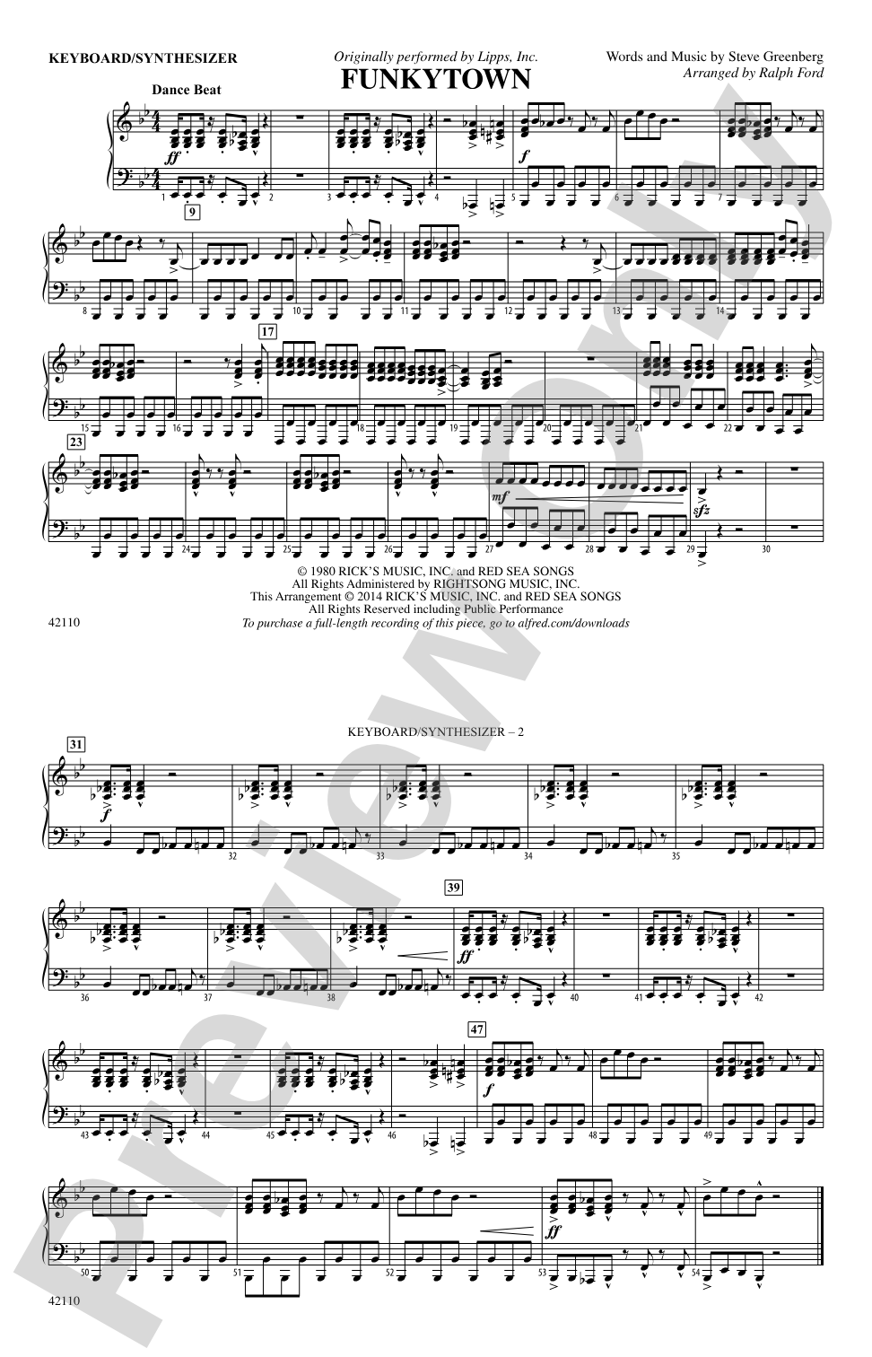 Funkytown: Piano Accompaniment