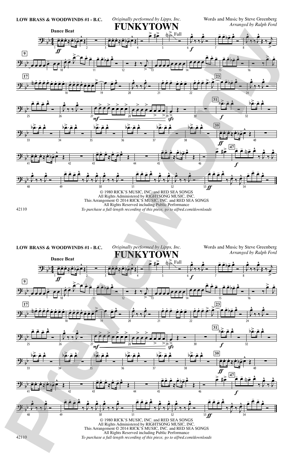 Funkytown: Low Brass & Woodwinds #1 - Bass Clef