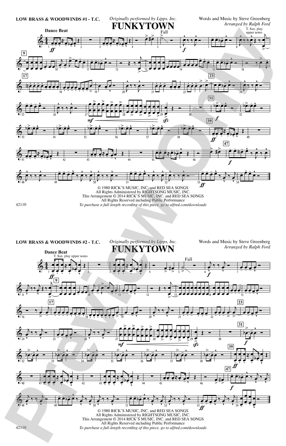 Funkytown: Low Brass & Woodwinds #1 - Treble Clef