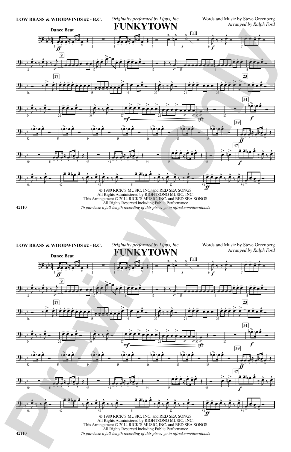 Funkytown: Low Brass & Woodwinds #2 - Bass Clef