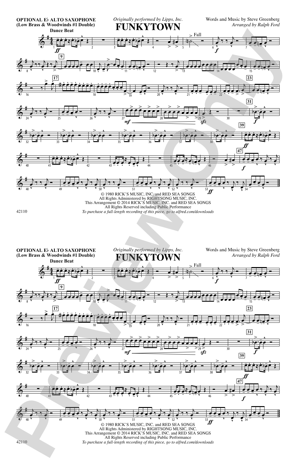 Funkytown: Optional Alto Sax