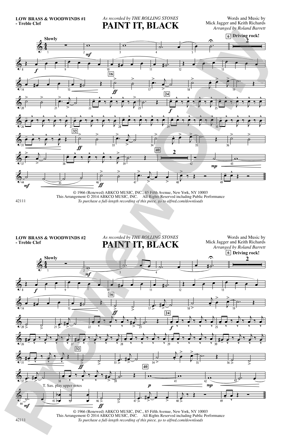 Paint It, Black: Low Brass & Woodwinds #1 - Treble Clef