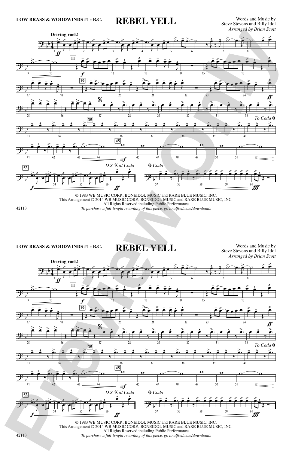 Rebel Yell: Low Brass & Woodwinds #1 - Bass Clef