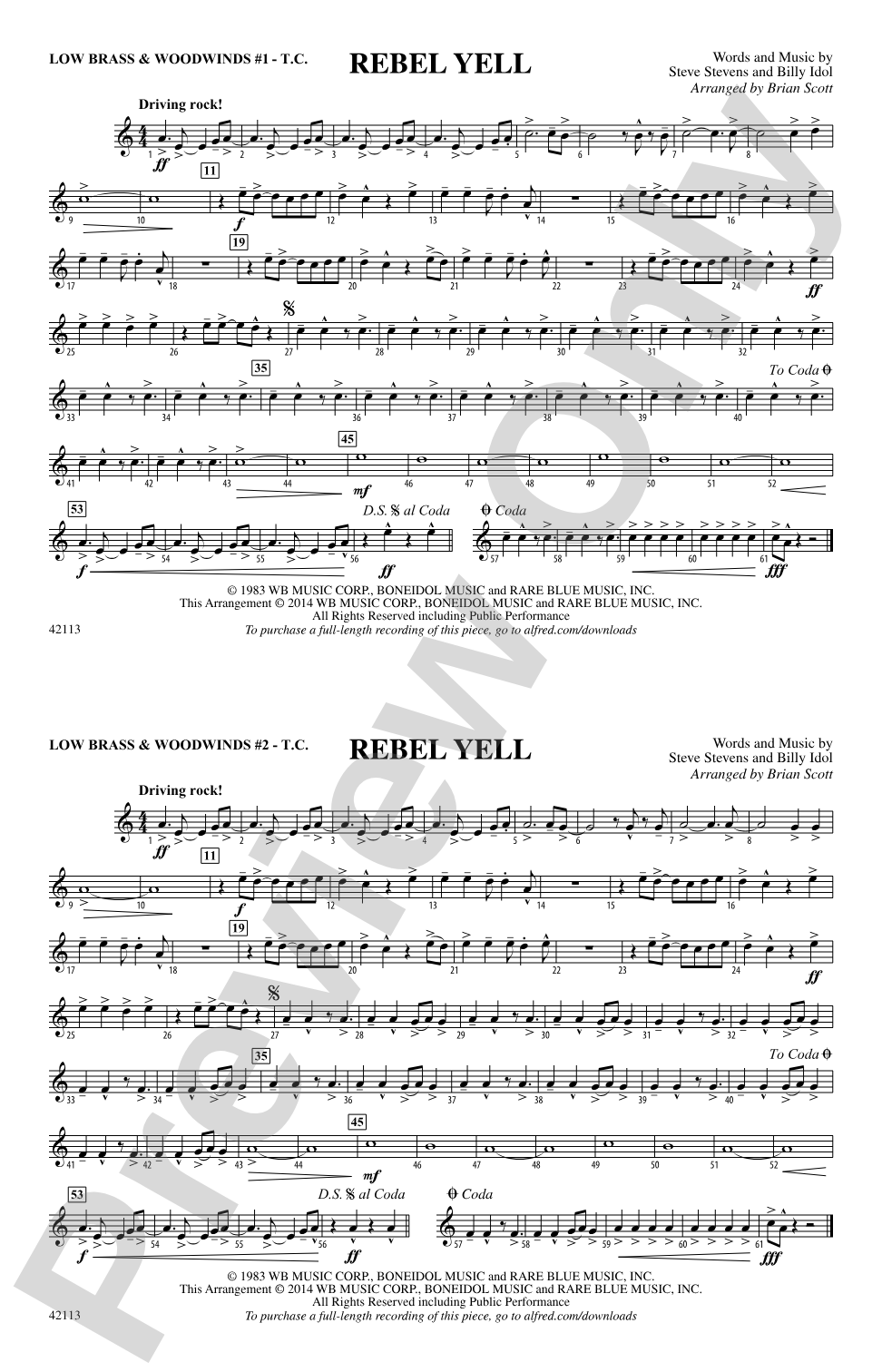 Rebel Yell: Low Brass & Woodwinds #1 - Treble Clef