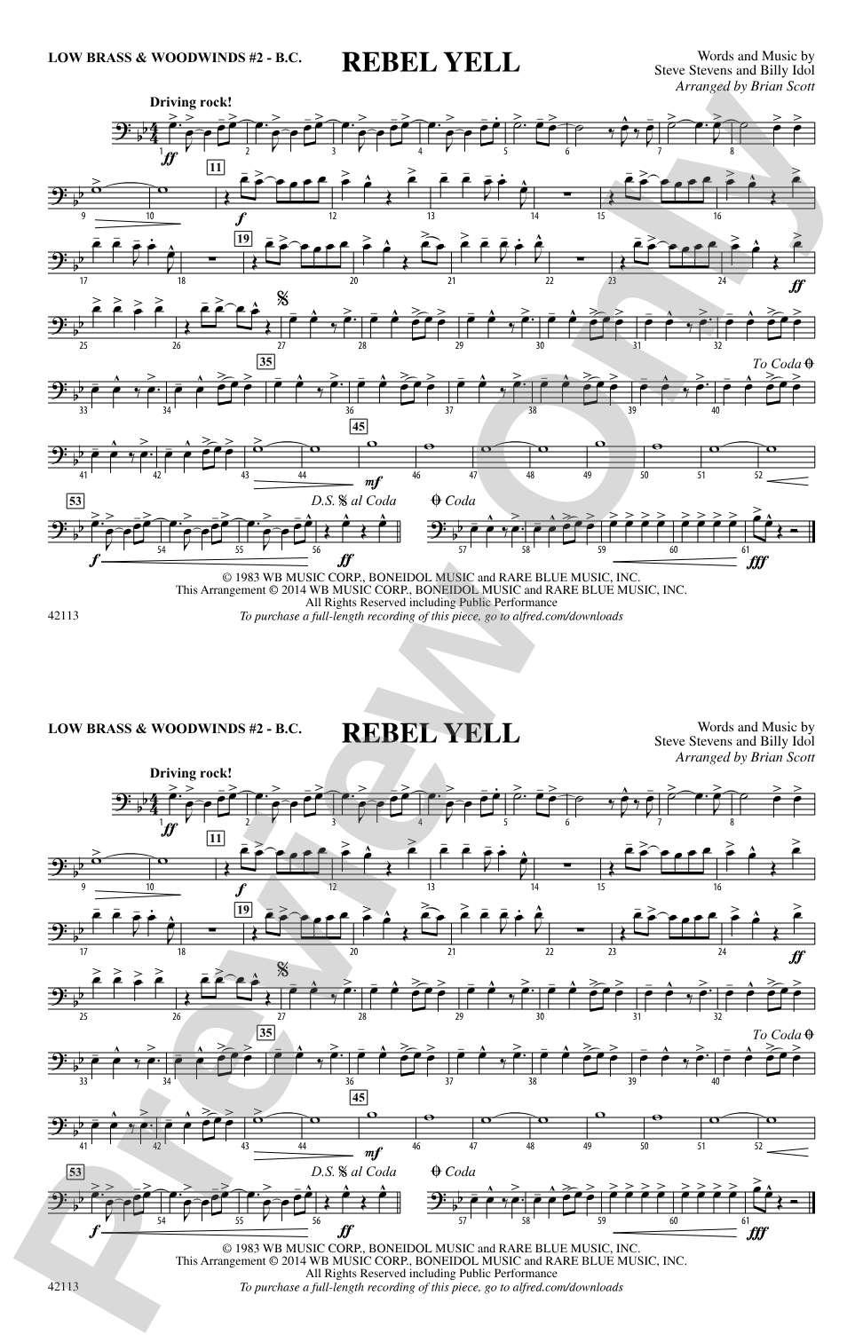 Rebel Yell: Low Brass & Woodwinds #2 - Bass Clef
