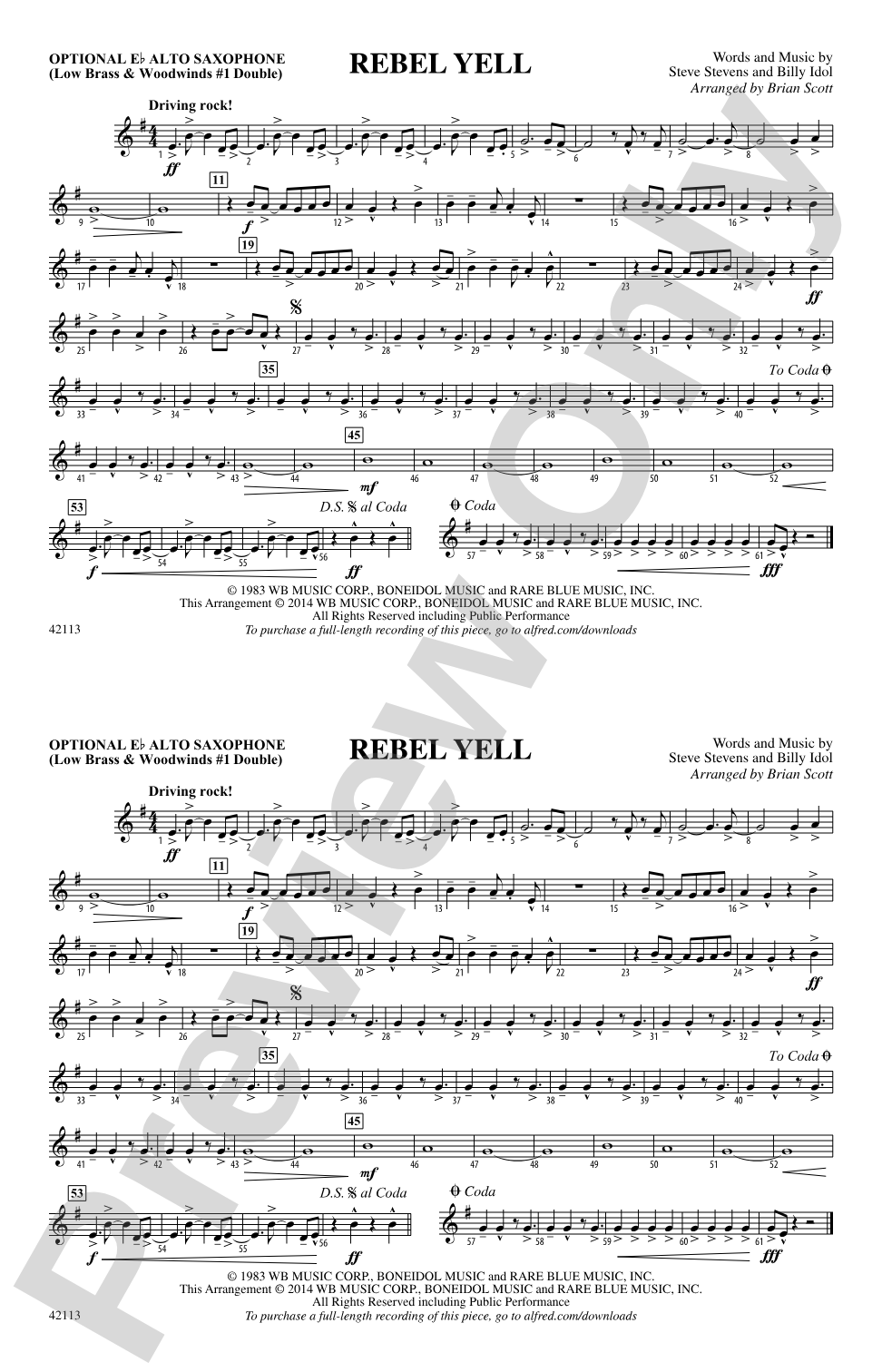 Rebel Yell: Optional Alto Sax