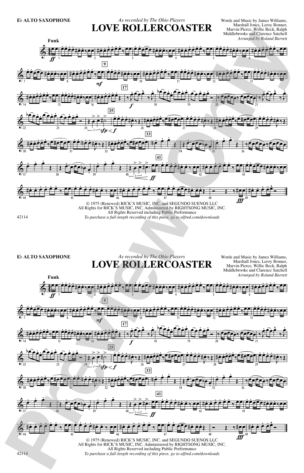 Love Rollercoaster: E-flat Alto Saxophone