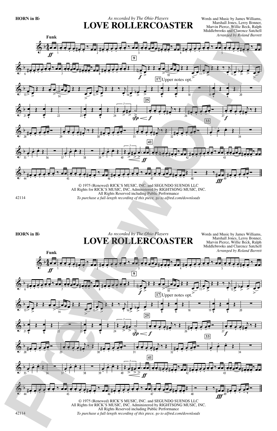 Love Rollercoaster: Horn in B flat