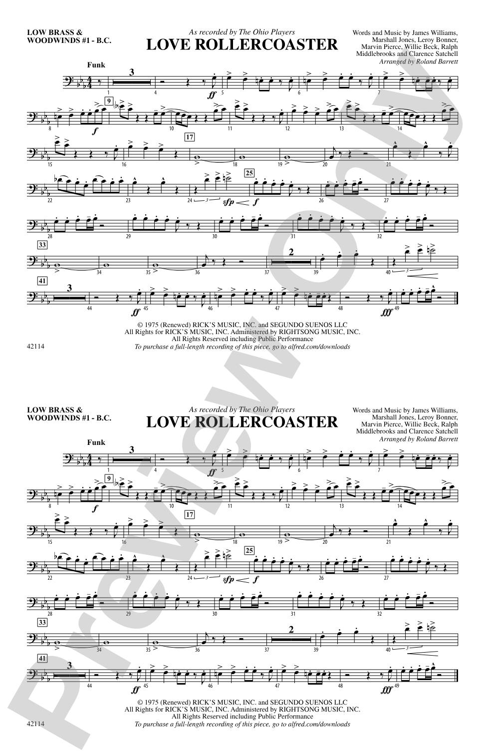 Love Rollercoaster: Low Brass & Woodwinds #1 - Bass Clef