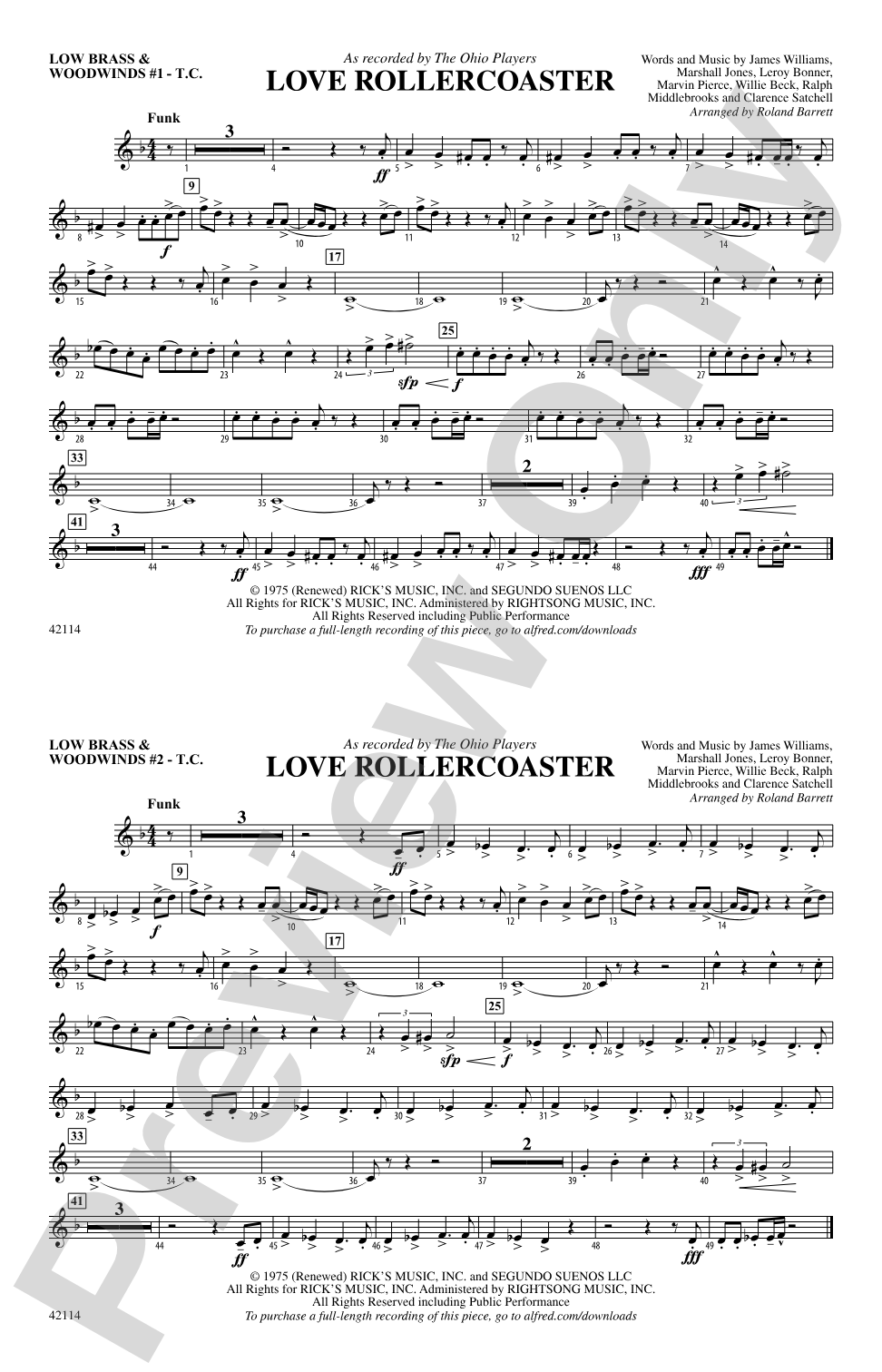 Love Rollercoaster: Low Brass & Woodwinds #1 - Treble Clef