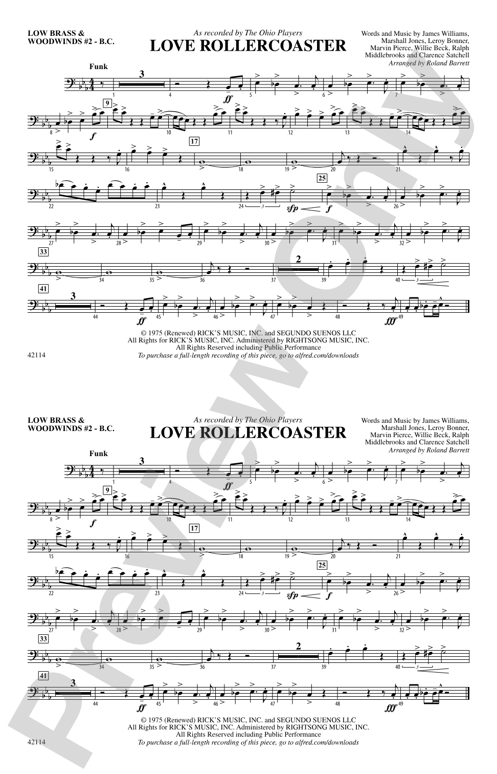 Love Rollercoaster: Low Brass & Woodwinds #2 - Bass Clef