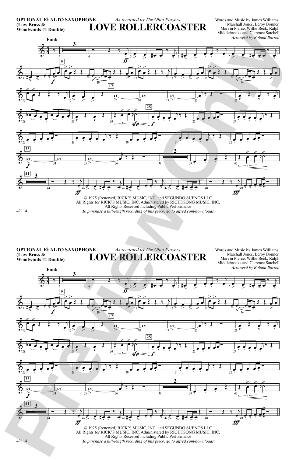 Love Rollercoaster: Optional Alto Sax