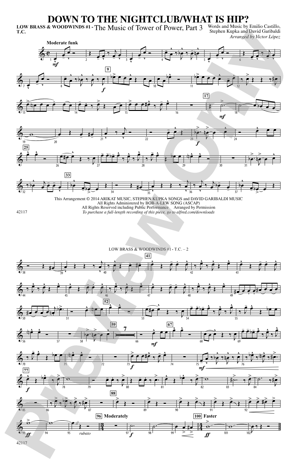 Down to the Nightclub / What Is Hip?: Low Brass & Woodwinds #1 - Treble Clef