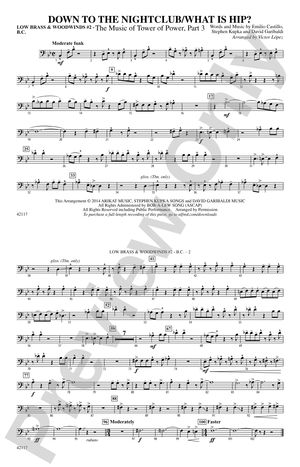 Down to the Nightclub / What Is Hip?: Low Brass & Woodwinds #2 - Bass Clef