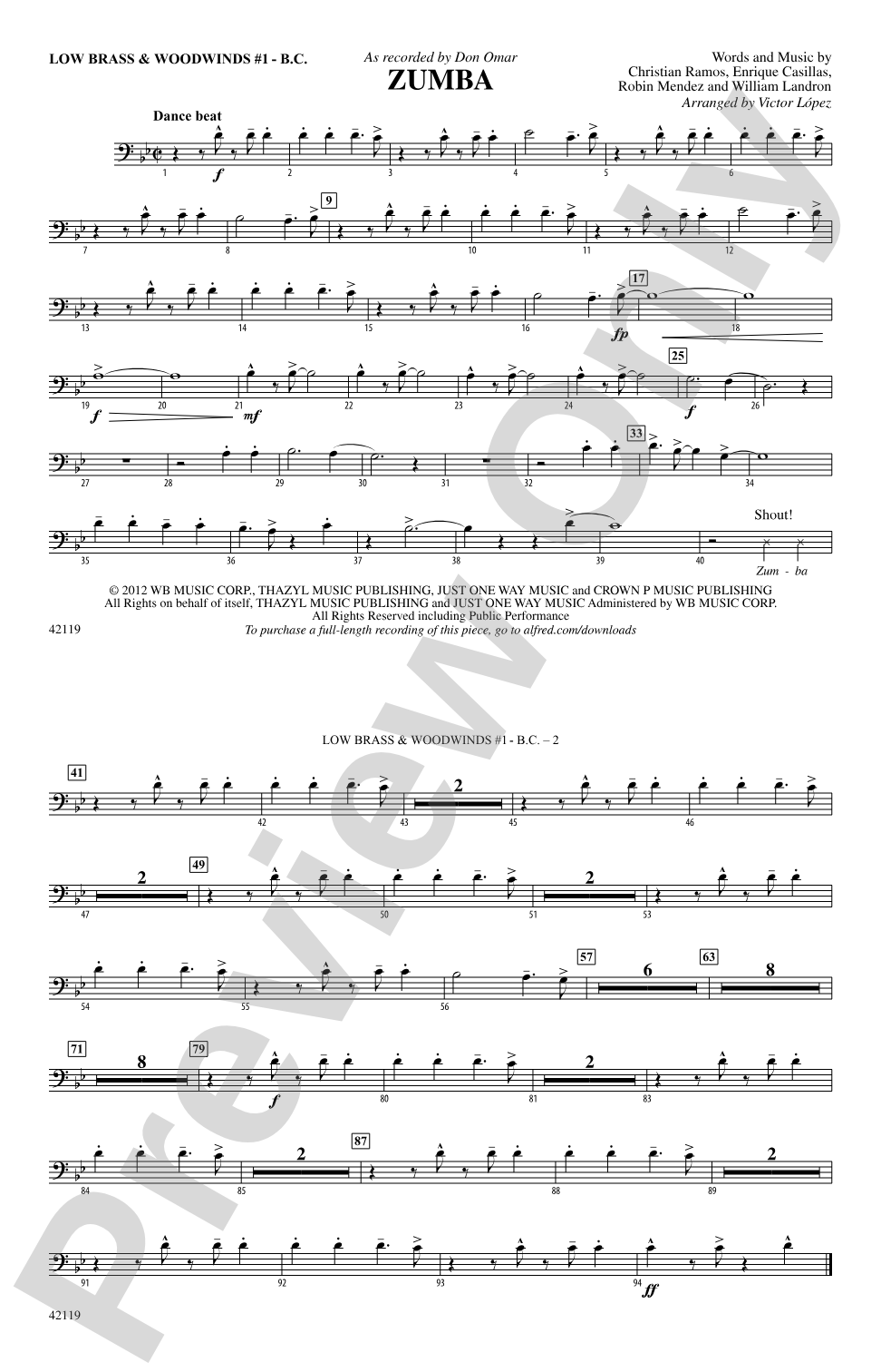 Zumba: Low Brass & Woodwinds #1 - Bass Clef