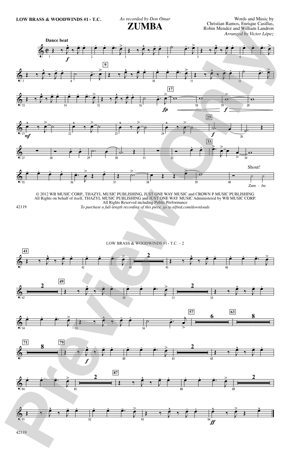 Zumba: Low Brass & Woodwinds #1 - Treble Clef