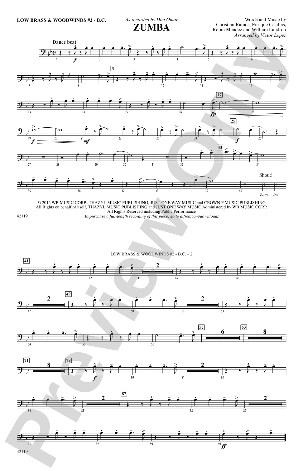 Zumba: Low Brass & Woodwinds #2 - Bass Clef