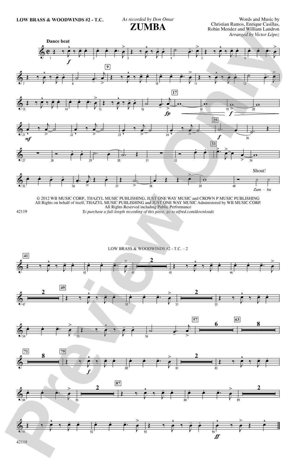 Zumba: Low Brass & Woodwinds #2 - Treble Clef