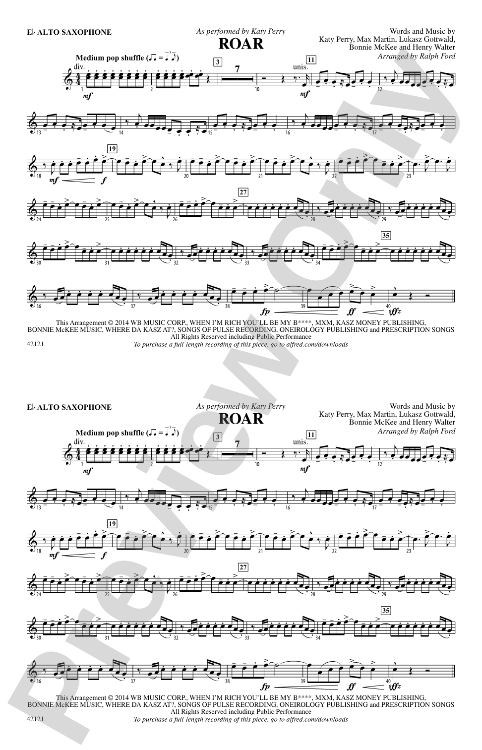 Roar: E-flat Alto Saxophone