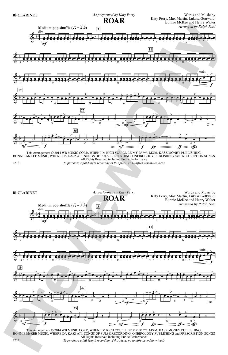 Roar: 1st B-flat Clarinet