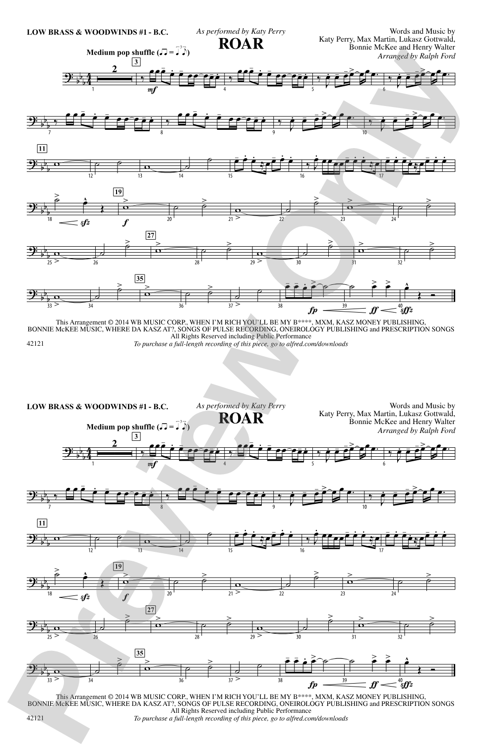 Roar: Low Brass & Woodwinds #1 - Bass Clef