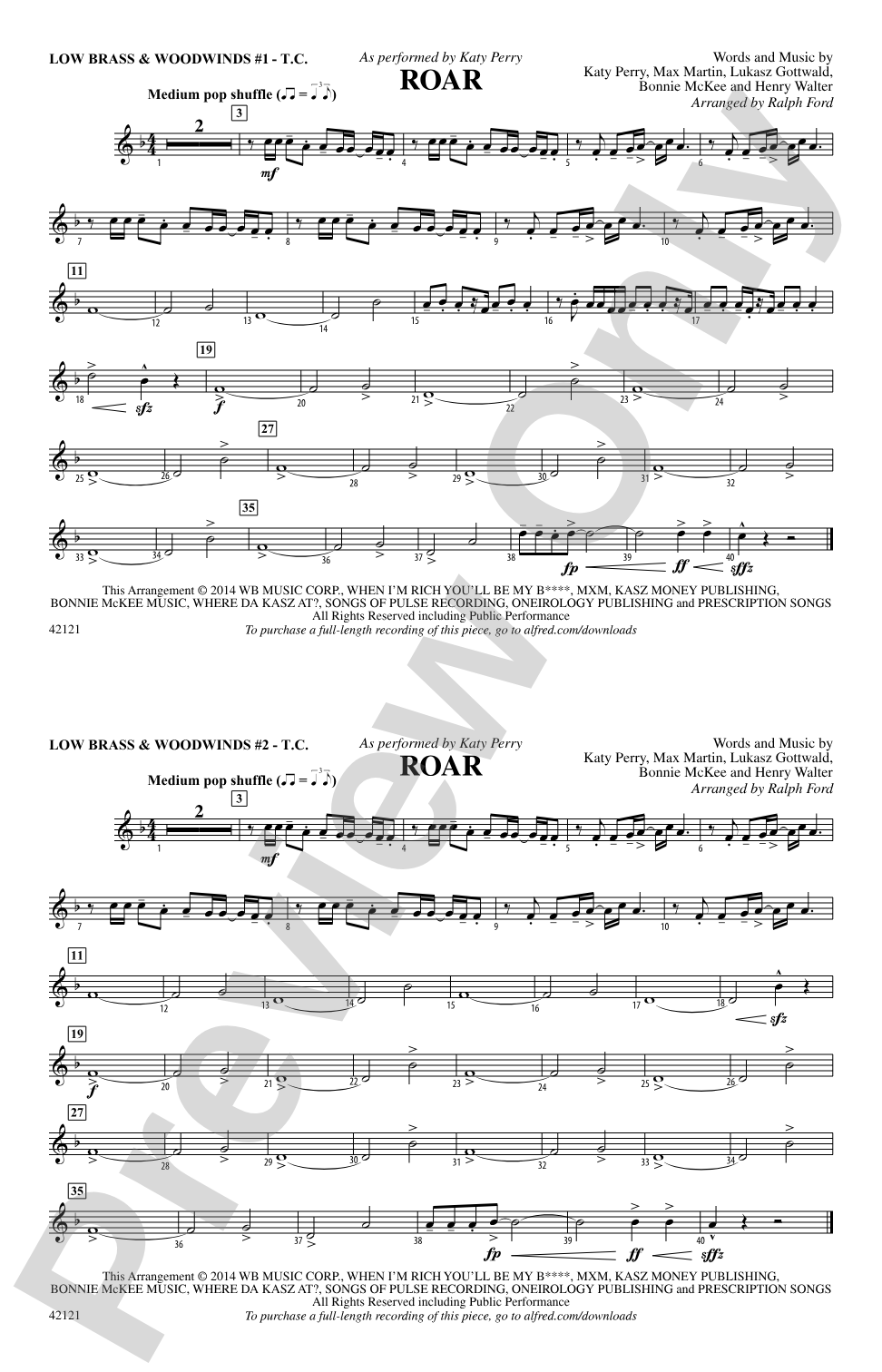 Roar: Low Brass & Woodwinds #1 - Treble Clef