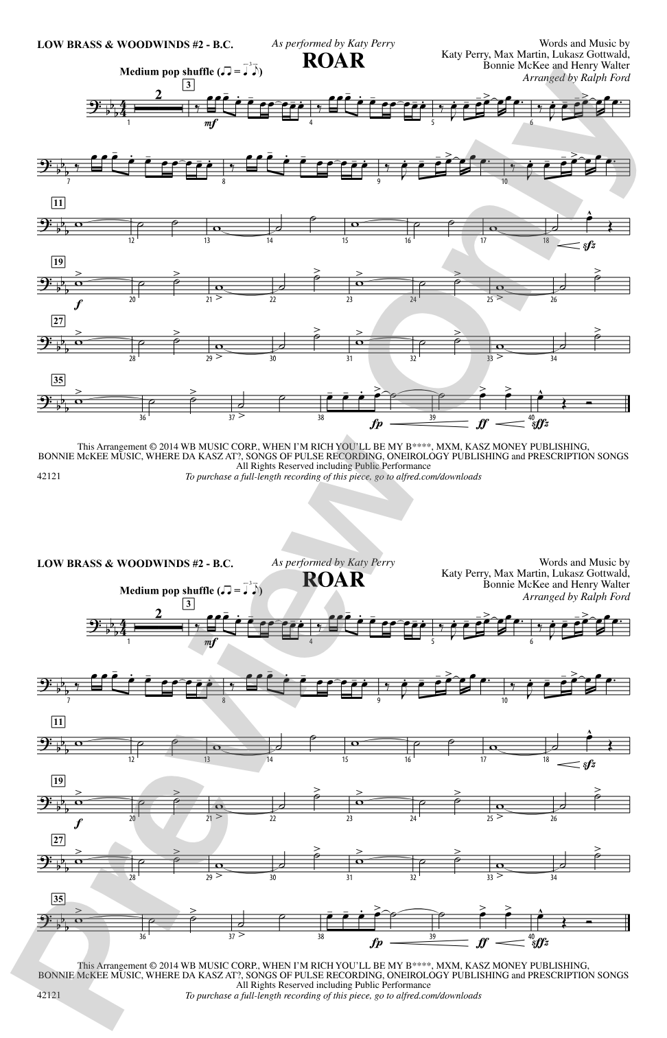 Roar: Low Brass & Woodwinds #2 - Bass Clef