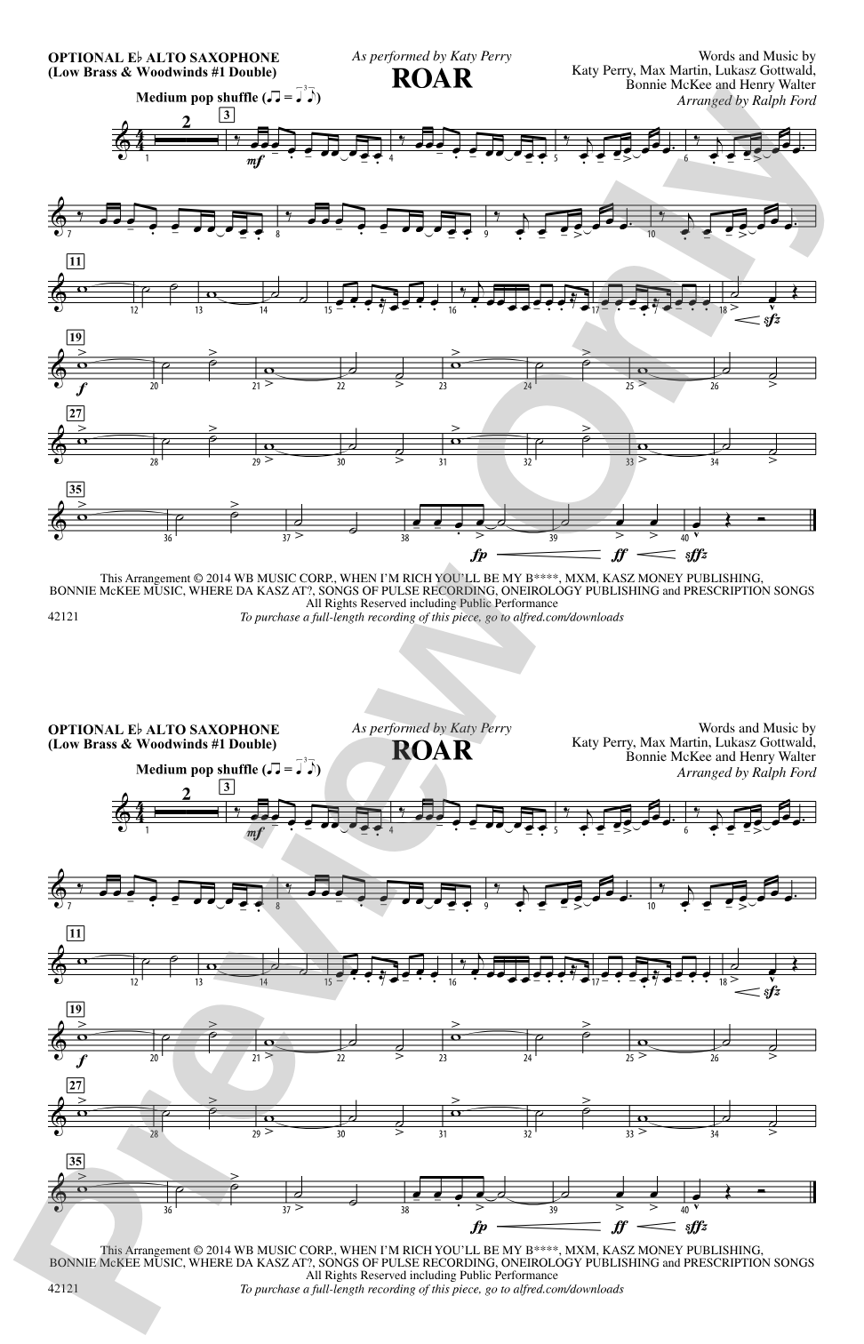 Roar: Optional Alto Sax