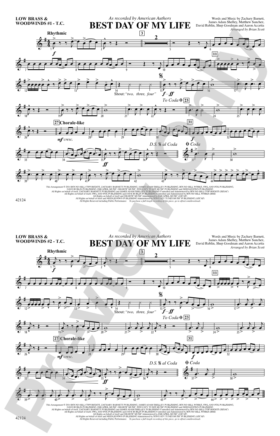 Best Day of My Life: Low Brass & Woodwinds #1 - Treble Clef