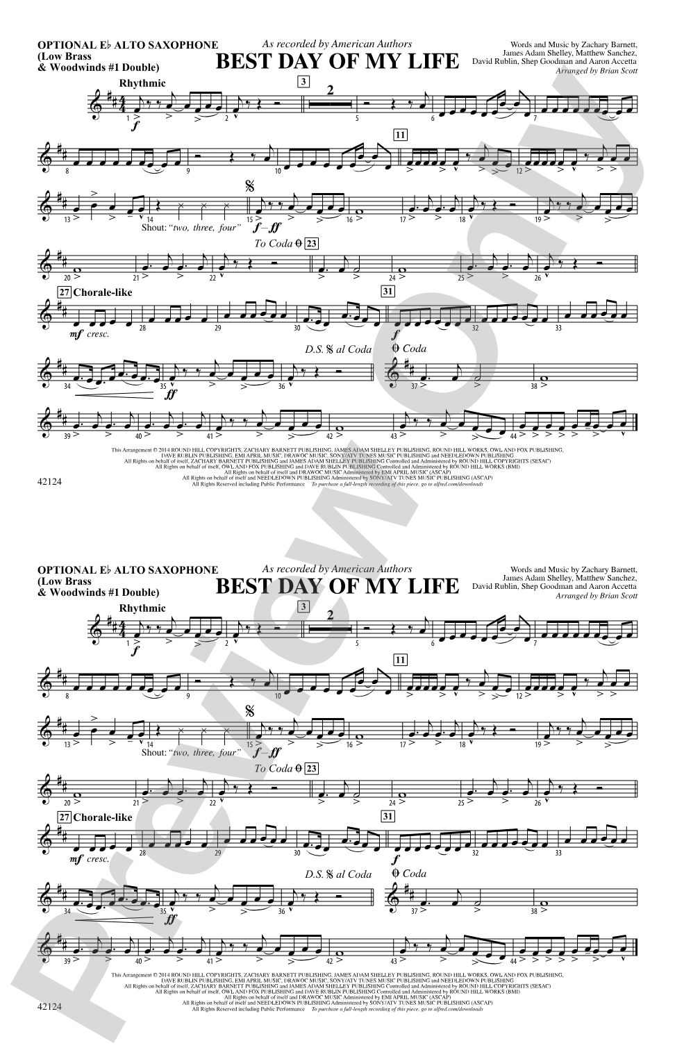 Best Day of My Life: Optional Alto Sax